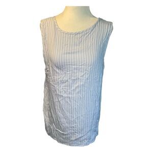 Banana Republic Striped Poplin Blouse Blue White Button Shoulder Accent‎ M